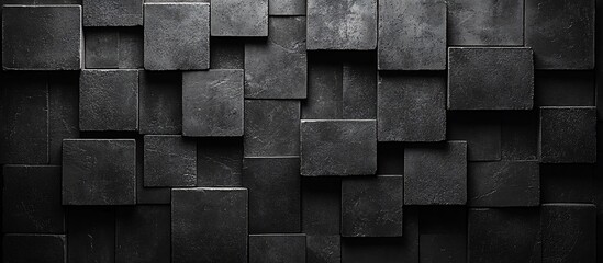 Textured black stone wall featuring varying sized rectangular blocks in a modern design