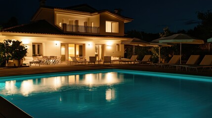 Fototapeta premium luxurious villa night poolside