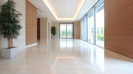 Modern Empty Lobby With Large Windows, Interior Design, Commercial Space,  Potential Stock Photo