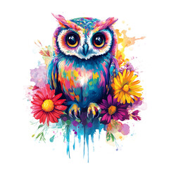 Vibrant Owl and Flower Art Print
