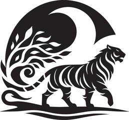 Stylized tiger with floral design.