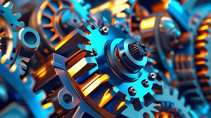 Close-up view of interconnected steel gears in an advanced mechanical system, representing industry, engineering, precision machinery, and automation in modern manufacturing environments

