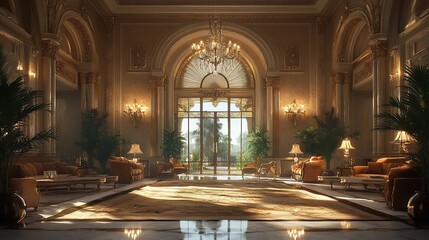 Fototapeta premium Luxurious Mansion Lobby Sunlit Grandeur