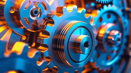 Close-up view of interconnected steel gears in an advanced mechanical system, representing industry, engineering, precision machinery, and automation in modern manufacturing environments

