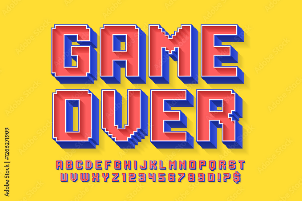 Fototapete pixel stylized vector alphabet design. high contrast and sharp, retro-futuristic.