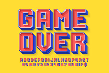 Pixel stylized vector alphabet design. High contrast and sharp, retro-futuristic.
