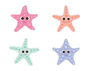 Set of cute colorful starfish illustration sea animals