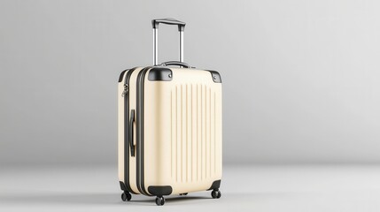 Beige Hard-Shell Rolling Suitcase on Light Gray Background