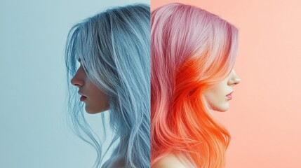 Obraz premium Transformation from gray to vibrant colors showcasing hair dye options and styles for modern looks. Generative AI