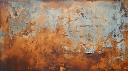Obraz premium Rusty Metal Sheet Texture with Weathered Paint and Patina for Backgrounds and Design Use