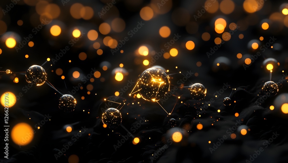 Aufkleber Abstract glowing molecular structure in dark space with bokeh lights