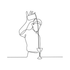 One continuous line drawing of Bartender in the pub vector illustration. Mixed beverage activity design in simple linear continuous style vector concept. nightlife activity for your asset design