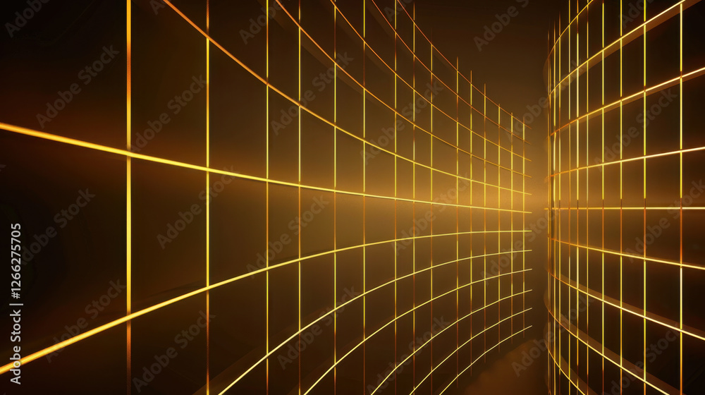 Poster futuristic grid pattern with glowing yellow lines creates dynamic visual effect, suggesting depth an