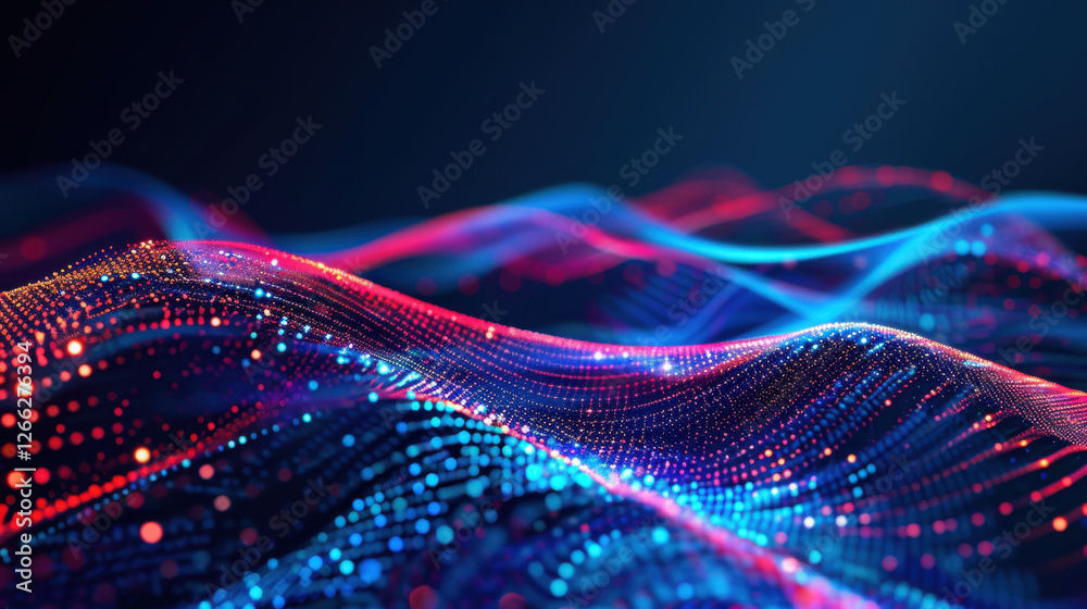 Fototapete digital waves of vibrant colors create mesmerizing visual effect, showcasing blend of blue and red l