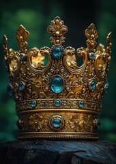 Fototapeta premium Ornate Gold Crown Adorned With Turquoise Gems
