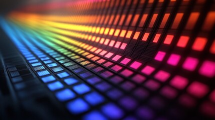 Colorful spectrum audio equalizer panel,  dark background