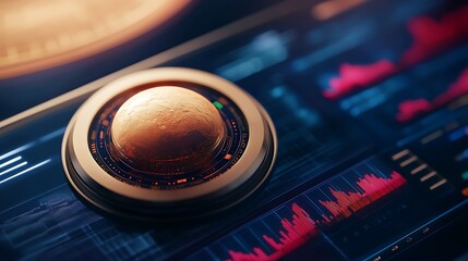 Futuristic digital interface displaying a planet with data analytics and charts in the background