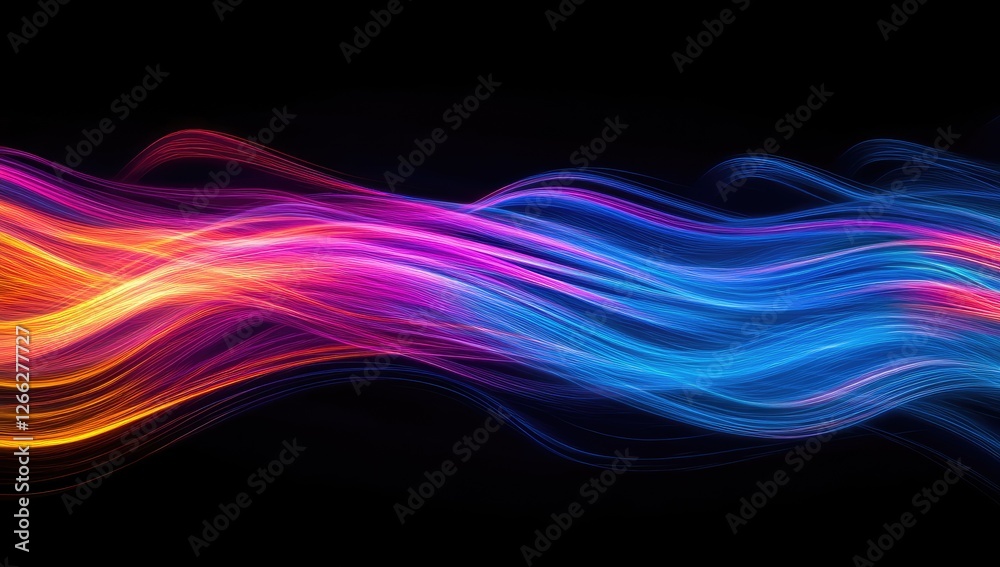 Poster abstract colorful wavy lines on black background