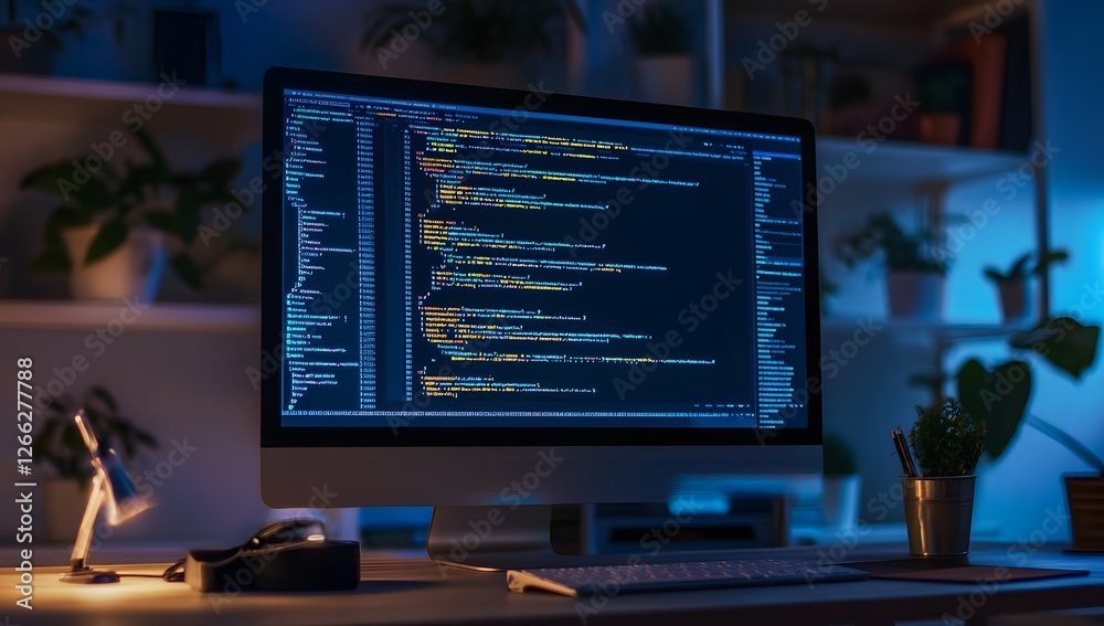 Poster Night Coding Session on Home Office Desktop