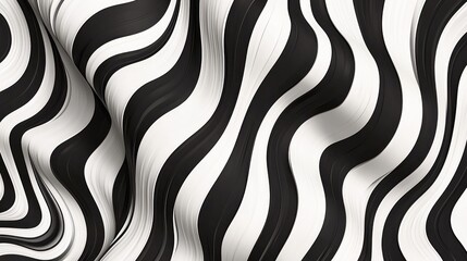 Abstract black and white wavy striped fabric design