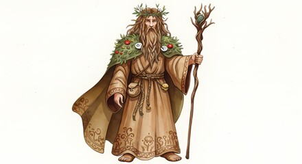 Fototapeta premium Mystical Druid Art Isolated Watercolor Design for Nature Fantasy and Spiritual Themes Perfect for Creative Projects