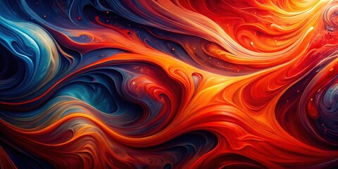 Obraz premium Abstract Swirling Hues of Crimson, Orange, and Deep Blue, a Visually Striking Composition of Intertwined Colors and Fluid Forms