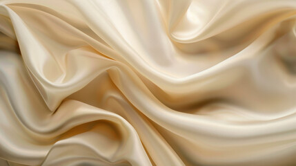 Obraz premium Luxurious cream satin fabric with smooth, flowing texture and elegant drape. Perfect for fashion, upholstery, or decorative projects