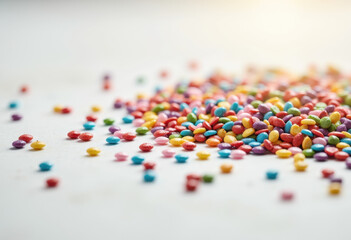 Colorful Rainbow Sprinkles on White Surface