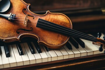 Fototapeta premium A violin on the grand piano with generative ai