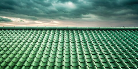 Fototapeta premium Green Roof Tiles Under a Dramatic Sky A Study in Architectural Detail and Atmospheric Contrast