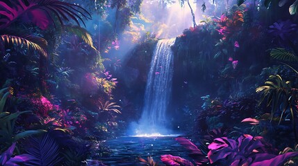Obraz premium Enchanting Waterfall in a Lush Tropical Paradise