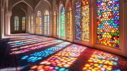 Obraz premium Colorful stained glass mosque prayer hall