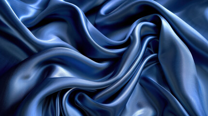 Fototapeta premium Luxurious blue satin fabric with smooth, flowing texture and elegant drapes. Perfect for fashion, upholstery, or decorative purposes, evoking sense of sophistication and style