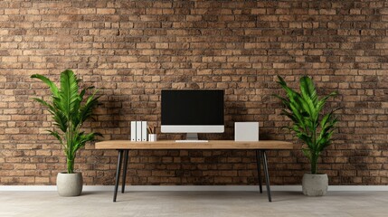Modern Workspace with Brick Wall