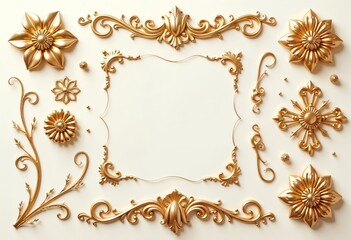Collection of Golden Baroque Ornaments Exquisite 3D Rendered RococoStyle Decorative Elements for Design Projects
