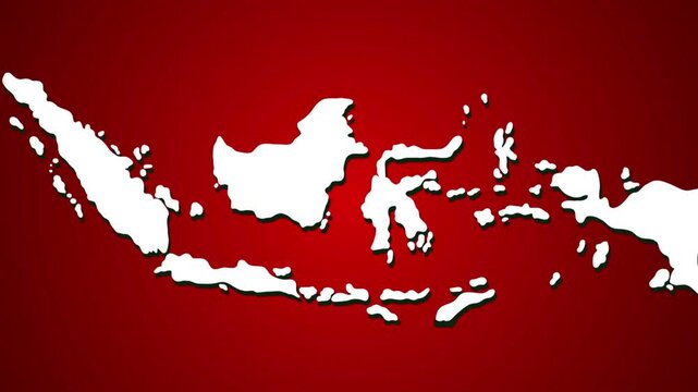 Indonesia map illustration with red and white color. Map of Indonesia in cartoon style isolated on red background. Design for celebrating Independence Day of Indonesia. 