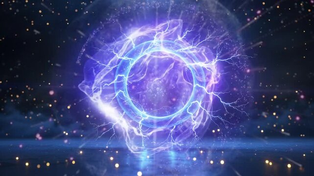 Seamless Looping 4K Video Animation Background of a Glowing Electric Energy Portal with Futuristic Sparks and Sci-Fi Light Effects