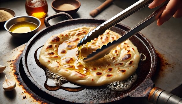 Flipping a Paratha on a Hot Tava (Griddle)
