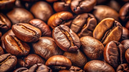 Fototapeta premium Aromatic Roasted Coffee Beans Close-up of Rich Brown Coffee Beans with Detailed Texture and Surface