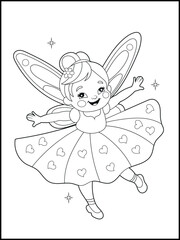 Black and white fairy coloring pages for kids. Children's coloring books with cute cartoon fairy characters, fun and educational materials for kindergarten.
