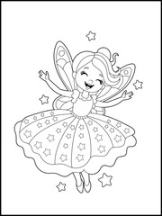 Black and white fairy coloring pages for kids. Children's coloring books with cute cartoon fairy characters, fun and educational materials for kindergarten.
