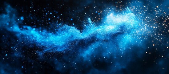 Naklejka premium Stunning cosmic nebula with vibrant blue and gold particles swirling in a dark space