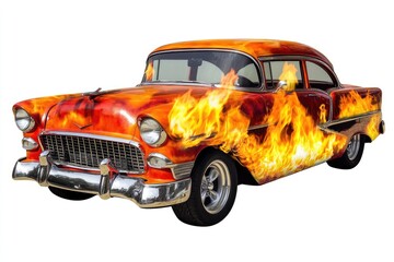 Flaming Hot Rod Car, Studio Shot, Vivid Flames
