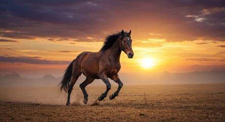 Majestic horse galloping freely in an open field