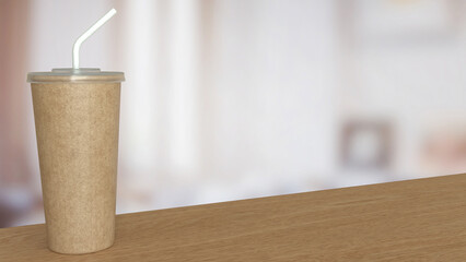 Coffee paper cup on wood Table 3d Rendering.