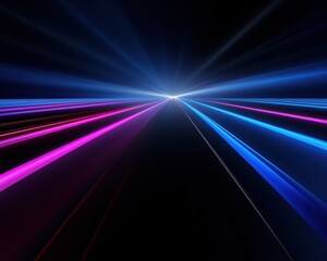 Abstract light trails forming a highway in a dark backdrop, suitable for presentations