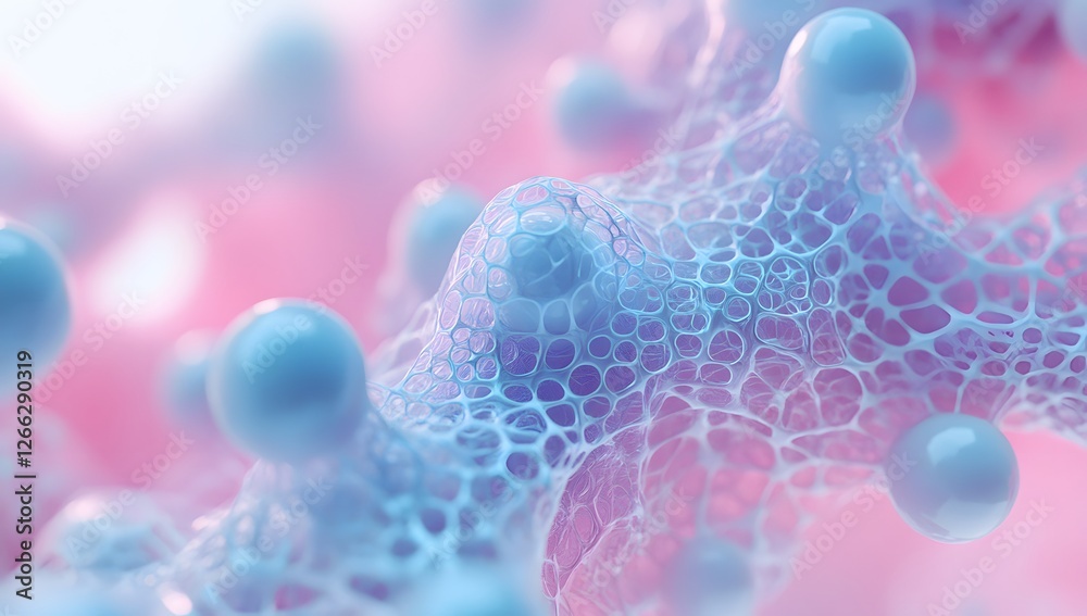 Poster abstract network of pastel-colored bubbles, in a soft focus backdrop. possible use scientific presen