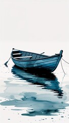 Fototapeta premium A Rowboat Drifting on Still Waters watercolor in Marine & Seascapes on plain white background
