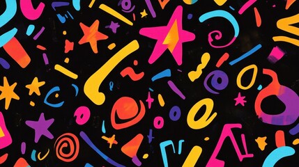 Fototapeta premium Colorful abstract shapes, digital art, dark background, website design