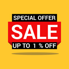 1 Percentage special offer sale a bright yellow background vector icon illustration.